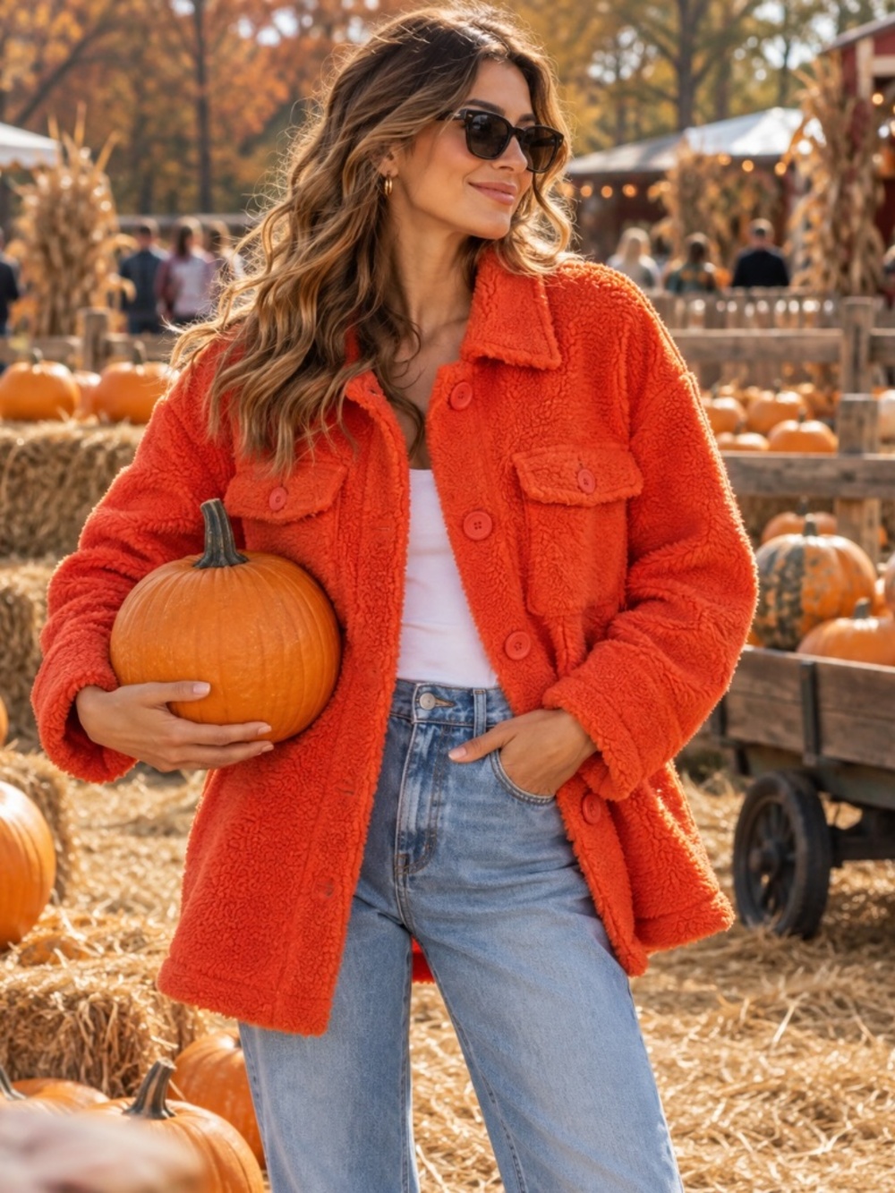 Muubaa Faux Shearling Coat in Coral Orange Size 6 (UK 10) $367